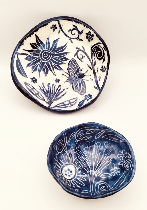 Blue Floral Footed Tray & Ring Dish Set - Image 2