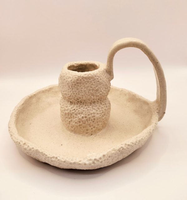 Textured Stoneware Candle Holder - Image 2