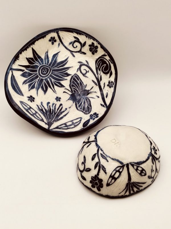 Blue Floral Footed Tray & Ring Dish Set - Image 3