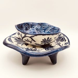 Blue Floral Footed Tray & Ring Dish Set