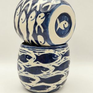 Happy Fish Sgraffito Cup