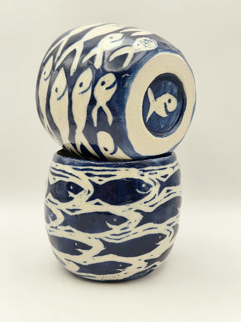 Happy Fish Sgraffito Cup